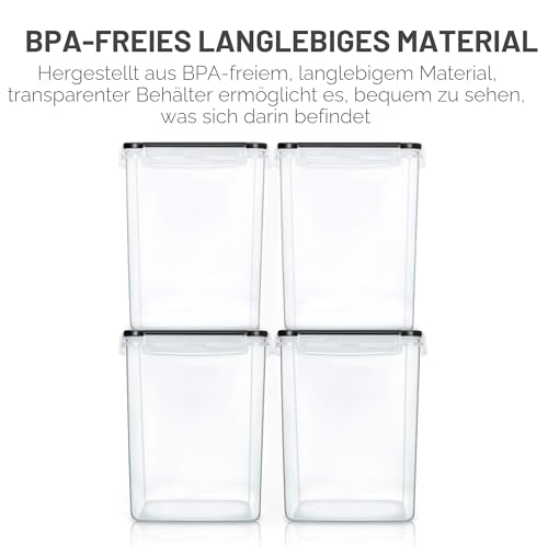 Vtopmart 5.2L Groß Vorratsdosen mit Deckel Luftdicht, 4 Stück Plastik Aufbewahrungsbox Küche Organizer BPA Frei, Aufbewahrung Vorratsbehälter für Zucker und Mehl mit Etiketten und Messbechern 3