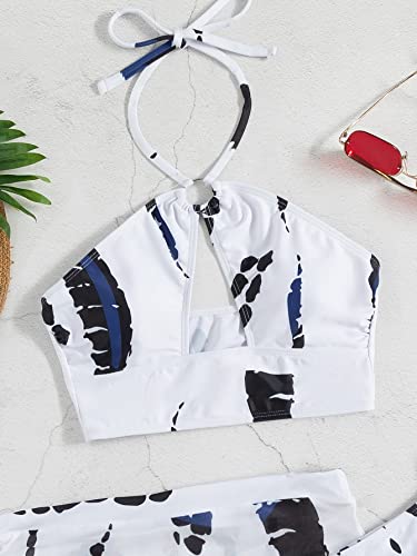 Makemechic Women's 3 Piece Swimsuits Halter Cutout Bikini Set Bathing Suit With Cover Up Skirt Black And White Xl #TOP4