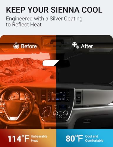 Image of Proadsy Front Windshield Sun Shade Foldable Sunshade Protector Custom Fit 2011-2020 Sienna Accessories 2026 Upgrade