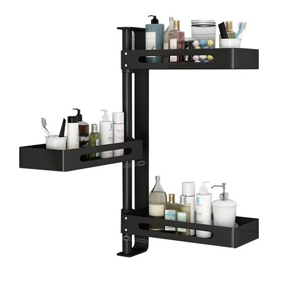 RTTGWGF Shower Caddy 3-Tier Wall Mounted Bathroom Storage Rack Height-Adjustable 180 Swivel Bathroom Organizer No-Drilling Aluminum Bathroom Rack