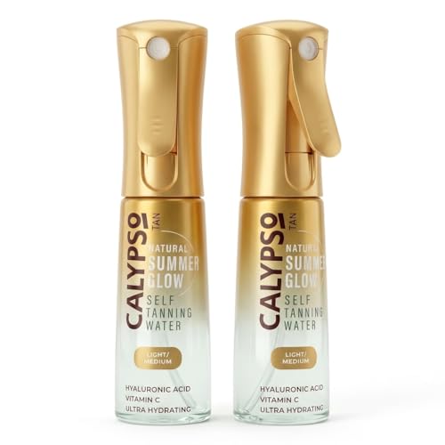 Calypso Summer Glow Self Tanning Water Light to Medium Twin Pack 2 x 100ml - Streak Free Gradual Self Tanner for Pale Skin, Natural Looking Fake Tan Water for Beginners, Fast Drying Sunless Tanner