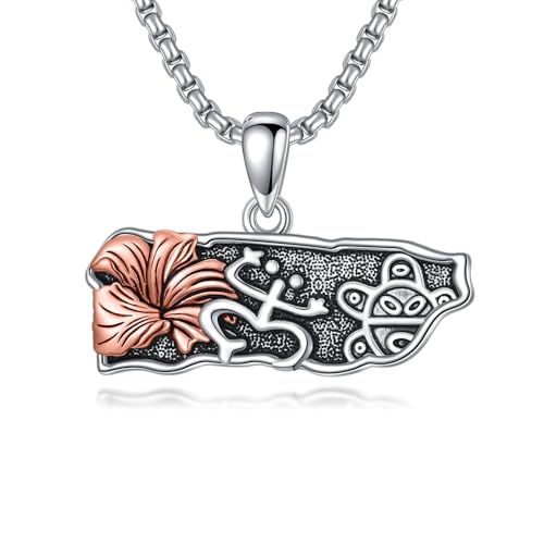 Puerto Rico Necklace 925 Sterling Silver Puerto Ricans Map Pendant Puerto Rico Coquí Frog Jewelry Gifts for Men Women