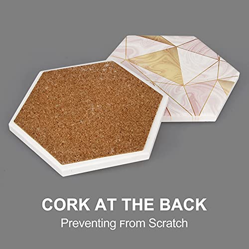 Image of 6 Pcs Pink Marble Coasters with Holder Gold Absorbent Drink Coasters Beverage Coasters Cute Ceramic Table Coaster Set Decorative Bar Coasters Modern Coffee Table Cup Coasters