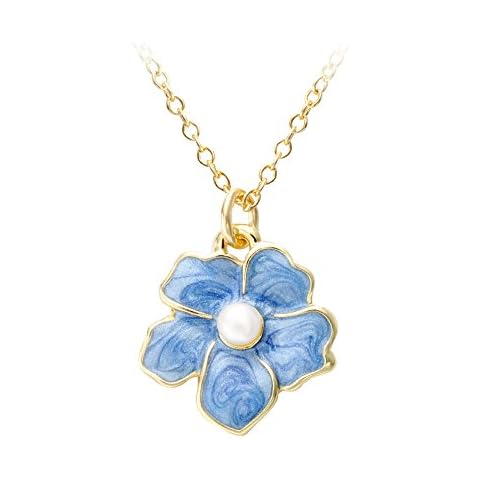 SENFAI Blue Myosotis Forget Me Not Flower Charm Wedding Gift Pendant Necklace 3 Tone 18"(Gold) Cover