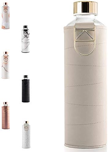 EQUA Water Bottle with Faux Leather Sleeve 25.oz. – Borosilicate Glass - BPA Free and 100 % Leak Proof