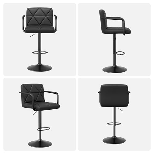 Butacos modernos ajustables Hatchsun, set de 2 taburetes giratorios para barra con respaldo, brazos y reposapiés, altura ajustable de 23,5 a 32,5 pulgadas, capacidad de 300 libras (Negro) miniatura 6