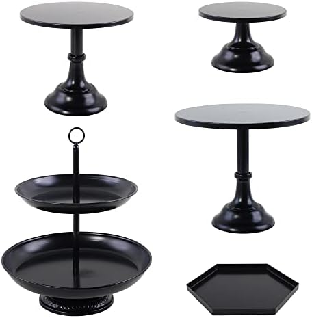 LIFESTIVAL 5 Pcs Black Cake Stands Set Metal Cupcake Holder Round Dessert Display Plate Serving Platter for Party Wedding Brithday Baby Shower Celebration Home Decoration