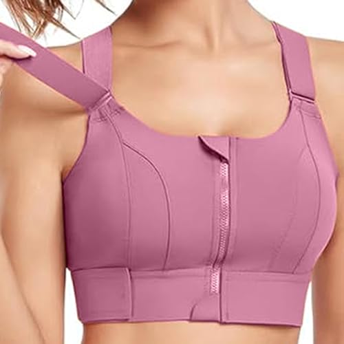 Image of GLAMORAS Women Poly Spandex Padded High Impact Front Zip Compression Sports Bra Criss Cross Back Adjustable Velcro Strap at Band & Shoulder for Gym, Yoga, Running, Fitness & Workout - Size: M-4XL