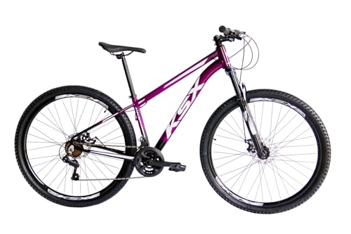Bicicleta Bike Aro 29 MTB Alumínio KSX SD7 21V Marchas Index Cabeamneto Interno Unissex (PRETA C/VIOLETA (ADS BRANCO), 17)