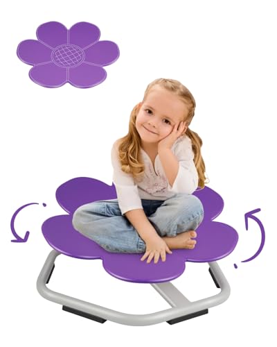 Sensory Swivel Chair, Carousel Spin Sensory Chair for Kids, Purple Flower Shape Autism Kids Spinning Seat Non-Slip Strong Bearing Force (220 Pounds), Training Body Balance and Coordination