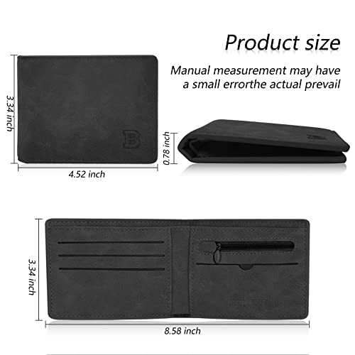 Slim Wallet for Men, PU Leather Wallet with 8 Slots, Bifold Credit Card Holder Wallet with Zipped Coin Pocket (black)2