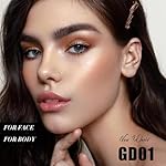 FOCALLURE Shimmer Face Highlighter Makeup Powder, Gel to Powder Glow Finish, Leaving a Lightweight & Healthy Radiance, Long Lasting Luminous Face Body Highlighter Makeup,GD01 New World - Image 2