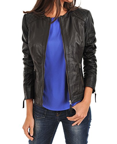Azrah 100% Leather Jacket for Women - Collarless Deep Neck & Slim Fit - Moto, Bomber, Biker Winter Casual Wear2