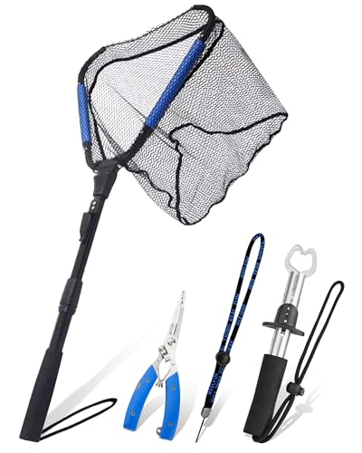 ReelFin 3-in-1 Folding Landing Net Set Kit – 90cm Deep Net, Fish Gripper & Lure Pliers, Portable Fishing Kit for Freshwater & Saltwater Portable & Practical for Aussie Fishing