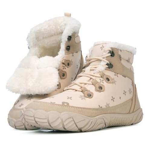 Image of Winter Footwear Barefoot Shoes Women Men Zero Drop Barefoot Hiking Boots Slip On Warm Waterproof Snow Boot Minimalist Wide Toe Ankle Booties Five Finger Hike Shoes Outdoor