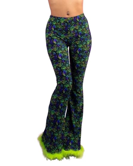 Sonic Shroom Blacklight Reactive Flare Pants for Women, Rave Wear Pants