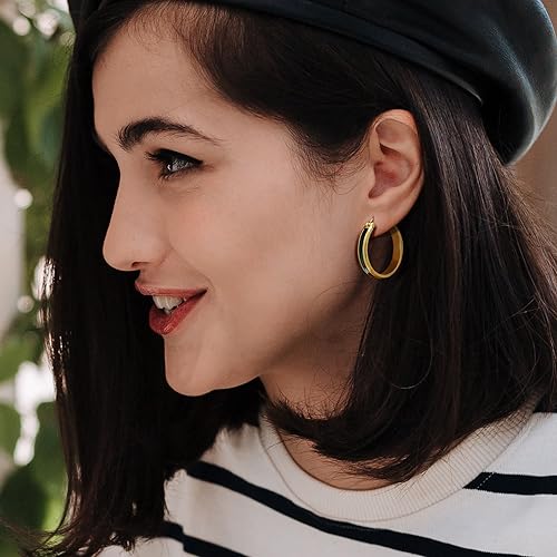 ENROSE Hoop Earrings for Women 14K Gold Black and Gold Earrings Women’s Hoop Earring 30mm*6mm In Width Design2