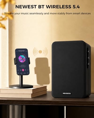 Image of Active Bookshelf Speakers 36W RMS - BT 5.4 Wireless Speaker with 5 Inch Woofer, Silk Dome Tweeter PC Speakers - USB Digital Audio Studio Monitors Bass & Treble Adjust AUX Input for Record Player TV