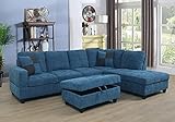 Beverly Fine Furniture Right Facing Russes Sectional Sofa Set With Ottoman, Velve Blue