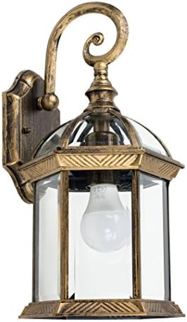 MiniSun Traditional Style IP23 Rated Brushed Gold Aluminium Hanging Outdoor Garden Wall Light