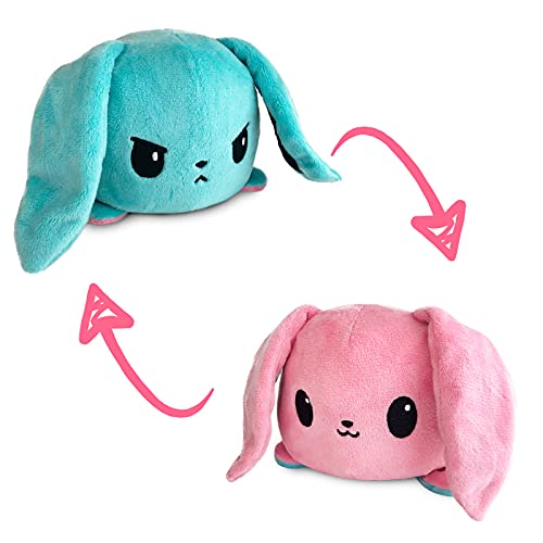 TeeTurtle | The Original Reversible Floppy Ear Bunny Plushie | Patented Design | Sensory Fidget Toy for Stress Relief | Pink & Blue | Happy + Angry | Show Your Mood Without Saying a Word!
