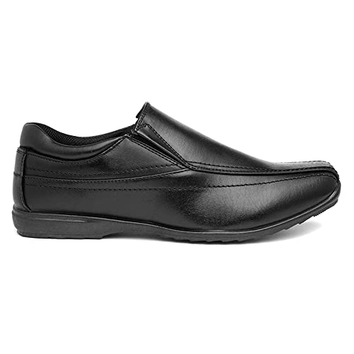 U.S.Brass - U.S.Brass CUSTER Boys Twin Gusset Low Profile Shoes - Black PU, Junior Kids UK 4 / EU 36