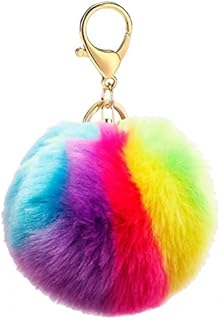 kuou Fluffy Keychain, Pom Pom Keyring 3.9 Inch Fluffy Balls Keychain Soft Plush Ring Keychain Faux Fur Ball Pendant Keyring for Bag Car Ornaments
