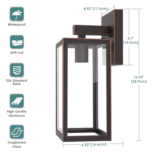 Image of MAXvolador Outdoor Wall Light Fixture, Exterior Waterproof Wall Lantern | Porch Wall Sconce Oil Rubbed Bronze, Anti-Rust, E26 Socket, Clear Glass, Outside Wall Mount Light, Front Door Lighting