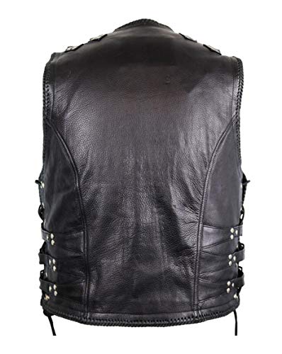 Skaf Impex Men's Genuine Cow Leather Heavy Buckled Zipper Braided Rocker Biker Motorcycle Vest Waistcoat Xs~7Xl (S) #TOP2