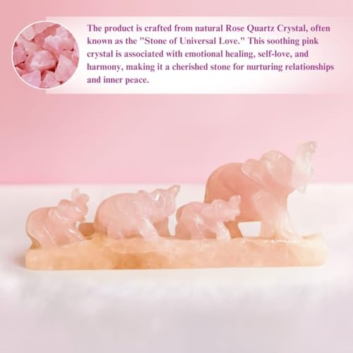 Image of Rose Quartz Elephant Family Figurine | 1000 g Natural Rose Quartz Showpiece | Feng Shui Symbol of Love, Strength & Harmony | Collectible, Luxurious Decor for Home & Office