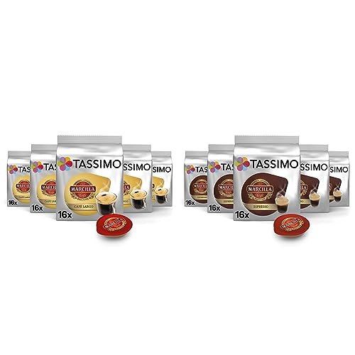 Tassimo Cápsulas de Café Marcilla Largo y Espresso | 80 Cápsulas Compatibles con Cafeteras Tassimo   5PAK   Amazon Exclusivo