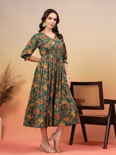 Image of COTLAND Fashions Jaipuri Cotton Printed A-Line Flared Dress for Women