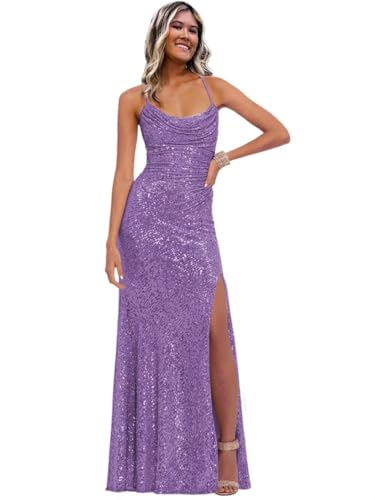 Image of Stylefun Women's Halter Mermaid Prom Dresses with Slit Long Sequin Formal Cocktail Party Dress STN027