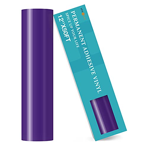 Image of HTVRONT Purple Permanent Vinyl Roll - 12 inch x 50 FT Glossy Purple Adhesive Vinyl Roll for All Cutting Machine, Silhouette, Cameo Cutters, for Signs, Scrapbooking, Craft, Die Cutters