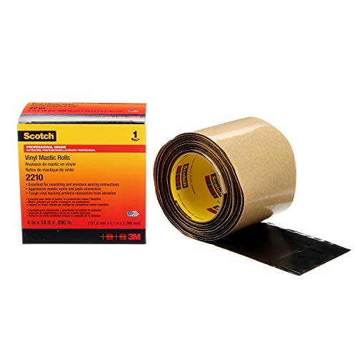 Image of 3M Scotch Vinyl Mastic Roll Electrical Tape 2210, 4 inch x 10 feet, Black, Self-Fusing Rubber Tape for Insulating and Moisture Seal