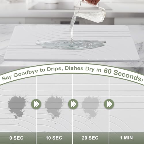 Vorisebo Large Stone Drying Mat for Kitchen Counter, 24" × 16" Diatomite Dish Drying Mat, Quick Dry Stone Mats, Ultra Absorbent Natural Diatomaceous Earth Mats for Dished, Bottles, White by Vorisebo - Image 4