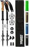 Foxelli Trekking Poles – 2-pc Pack Collapsible Lightweight Hiking Poles, Strong Aircraft Aluminum Adjustable Walking Sticks with Natural Cork Grips and 4 Season All Terrain Accessories