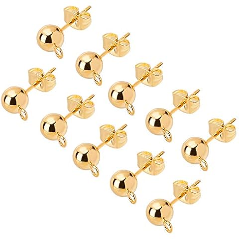 UNICRAFTALE 30pcs Pendientes de Botón de Bola Dorada con Tuercas de Oreja Cover
