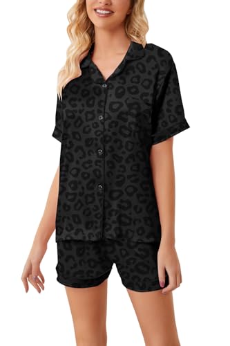 Image of Schbbbta Girls Womens Pajamas, Satin Silky Pjs Set Kids 2Pcs Button-Down Nightwear Sleepwear Gift for Mommy and me