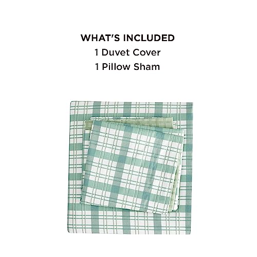 Bedsure Twin Duvet Cover Dorm Bedding - 100% Cotton Reversible Plaid Duvet Cover Set With Zipper, Soft & Breathable Sage Green Bedding Set (2 Pieces, 1 Duvet Cover 68"X90" And 1 Pillow Sham 20"X26") #TOP4