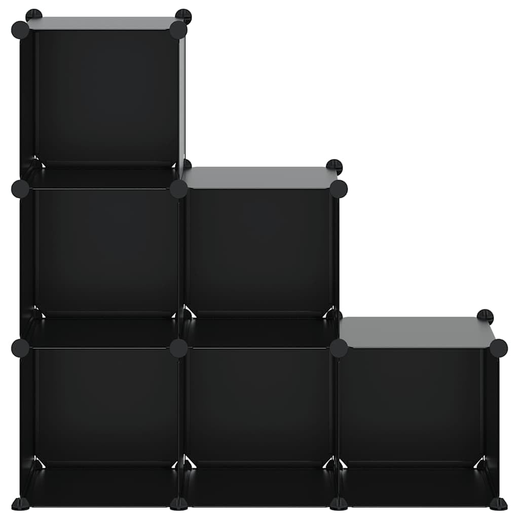 Estantería de Cubos 6 Compartimentos Negro PP | Estructura de acero, resistente al agua, montaje fácil, para hogar, dormitorio y oficina