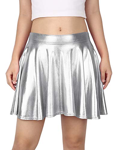 Hde Women's Casual Fashion Flared Pleated A-Line Circle Skater Skirt (Silver, Xx-Large) #TOP1