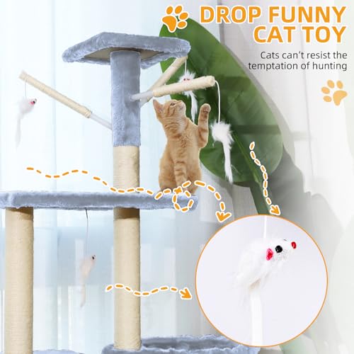 Torre para gato interior de 54.3 pulgadas con hamaca y condo miniatura 4