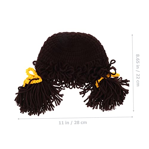 Winter Hat Knitted Woolen Yarn Beanie with Wig Design Cute Knit Hat for Boys for Daily Wear and Photos Years Coffee2