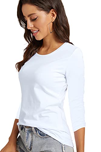 Women's Basic 3/4 Sleeve Crew Neck T-Shirt Casual Solid Slim Cotton Top4