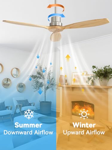 Image of Sofucor 52 Inch Solid Wood Ceiling Fans no Light, Works with App /Alexa /Google, Dimmable 6-Speed Outdoor Ceiling Fan with Remote for Indoor Bedroom Living Room Outdoor Patio Porch