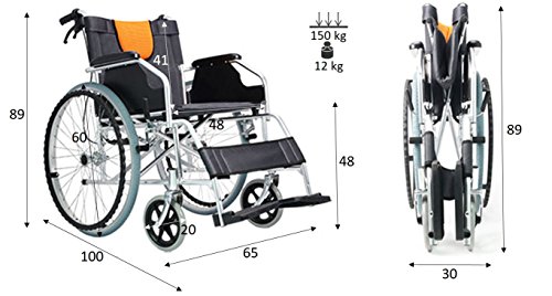Polironeshop Ligera Inklapbare rolstoel voor personen met fysieke beperkingen en ouderen, zwart/oranje - Image 3
