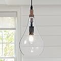 ELYCCUPA Farmhouse Wood Bubble Seeded Glass Pendant Light Adjustable Industrial Pendant Lighting Fixtures for Kitchen Island Dining Room Bedroom Entryway Sink