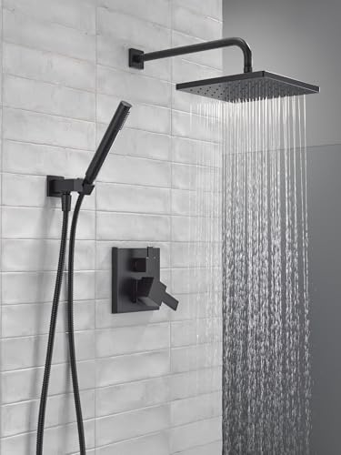 Image of Delta Modern 14 Series Round Rain Shower System Faucet Set, Rainfall Brushed Gold Shower Head and Handle Set, Valve Trim Kit, 10 Inch, Champagne Bronze T342702-CZ (Valve Not Included)