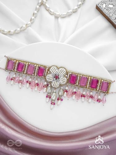Image of SANJOYA by EVERSTYLISH Embroidered Choker Necklace for Women | Stone, Beads & Pearl Drop Statement Neckpiece | Ethnic Jewelry for Weddings, Festivals & Special Occasions